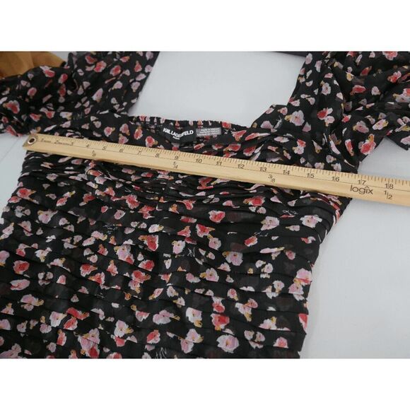 KARL LAGERFELD PARIS Women's Floral Printed Ruched Puff-Sleeve Blouse S - Picture 4 of 8